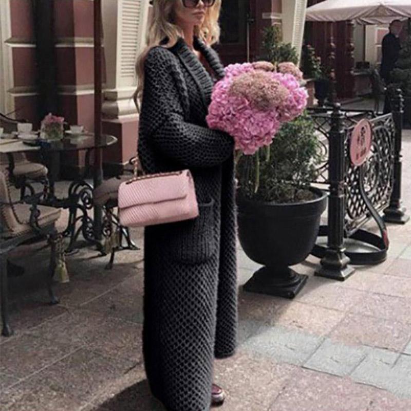 Зимний воротник вязаный кардиган коллаж однотонный длинный женский вязаный свитер большого размера