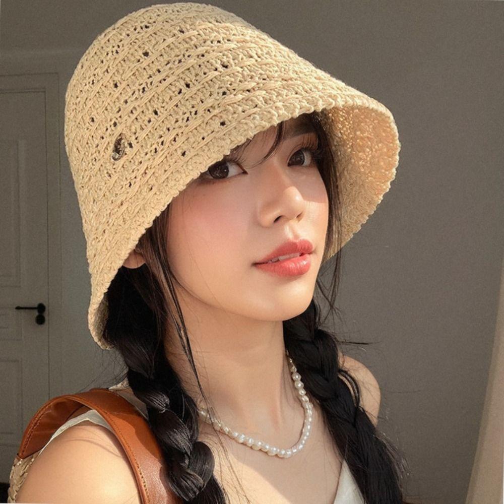 Summer Straw Sun Hat Hollow Beach Visor Cap New Straw Bucket Hat Travel