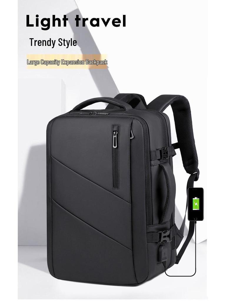 Expandable USB Business Backpack: Water-Repellent, Large Capacity, Leather Film for Men's Commute & Travel