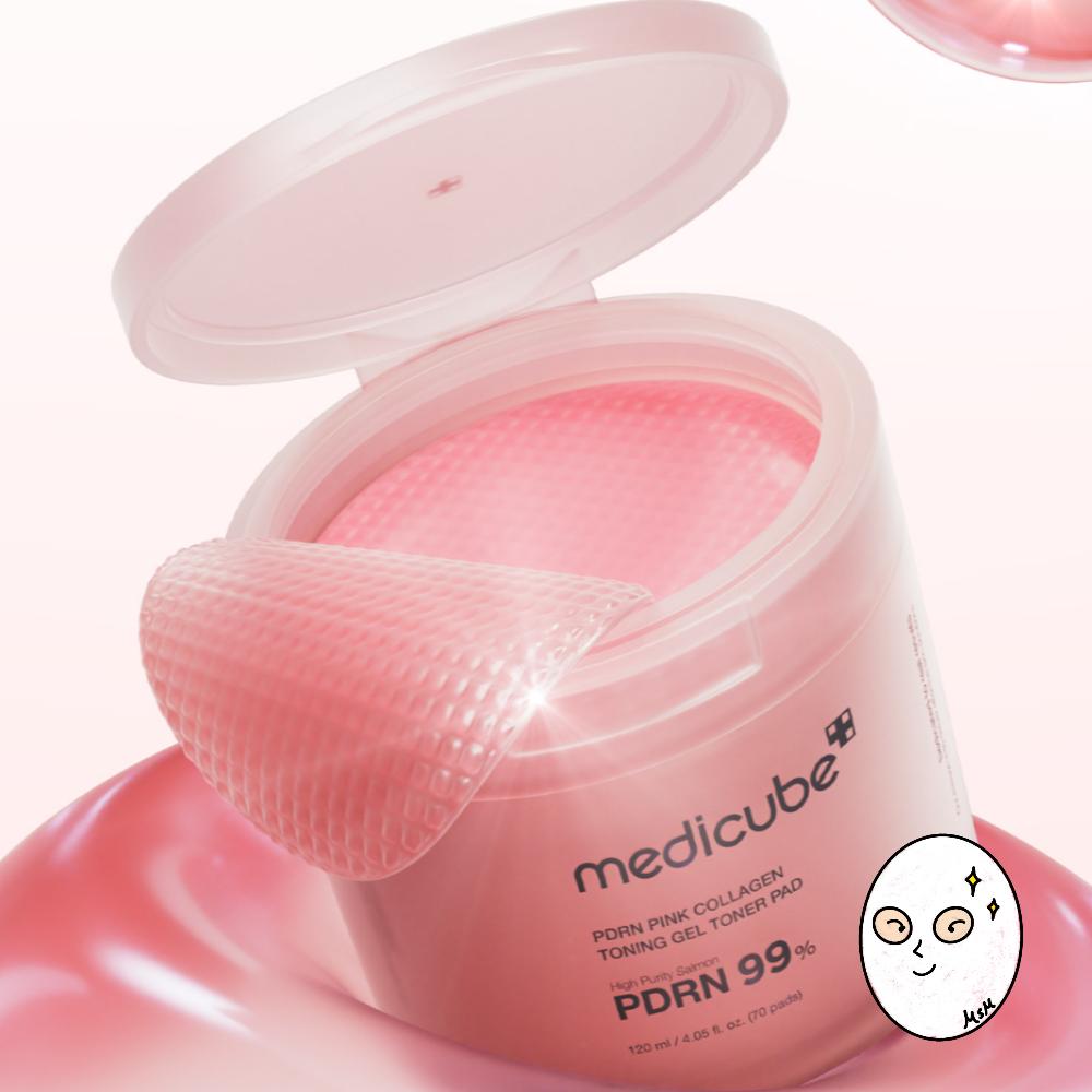 Medicube Тонер-пэды с тонизирующим гелем с PDRN и розовым коллагеном (70 пэдов)