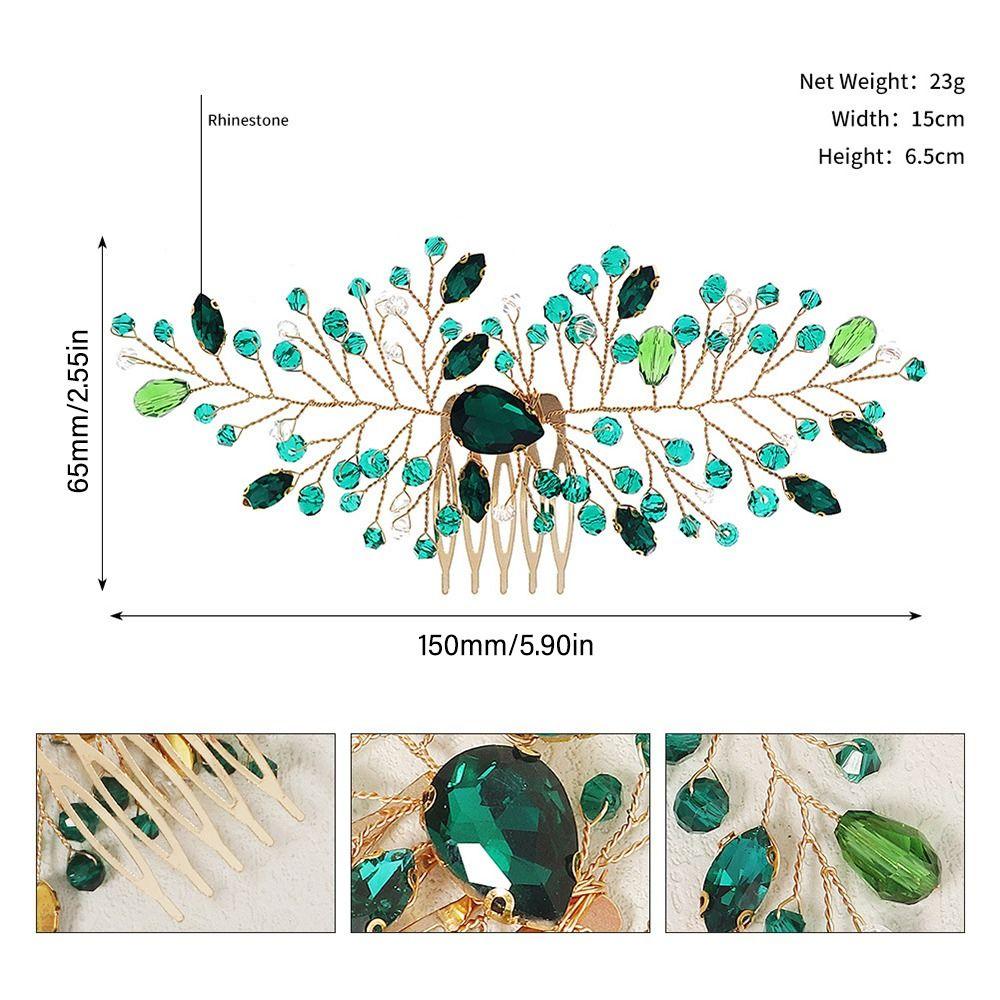 Green Crystal Tiara Flower Leaf Headbands Bridal Clips Crystal Hair Combs Rhinestone Hair Comb