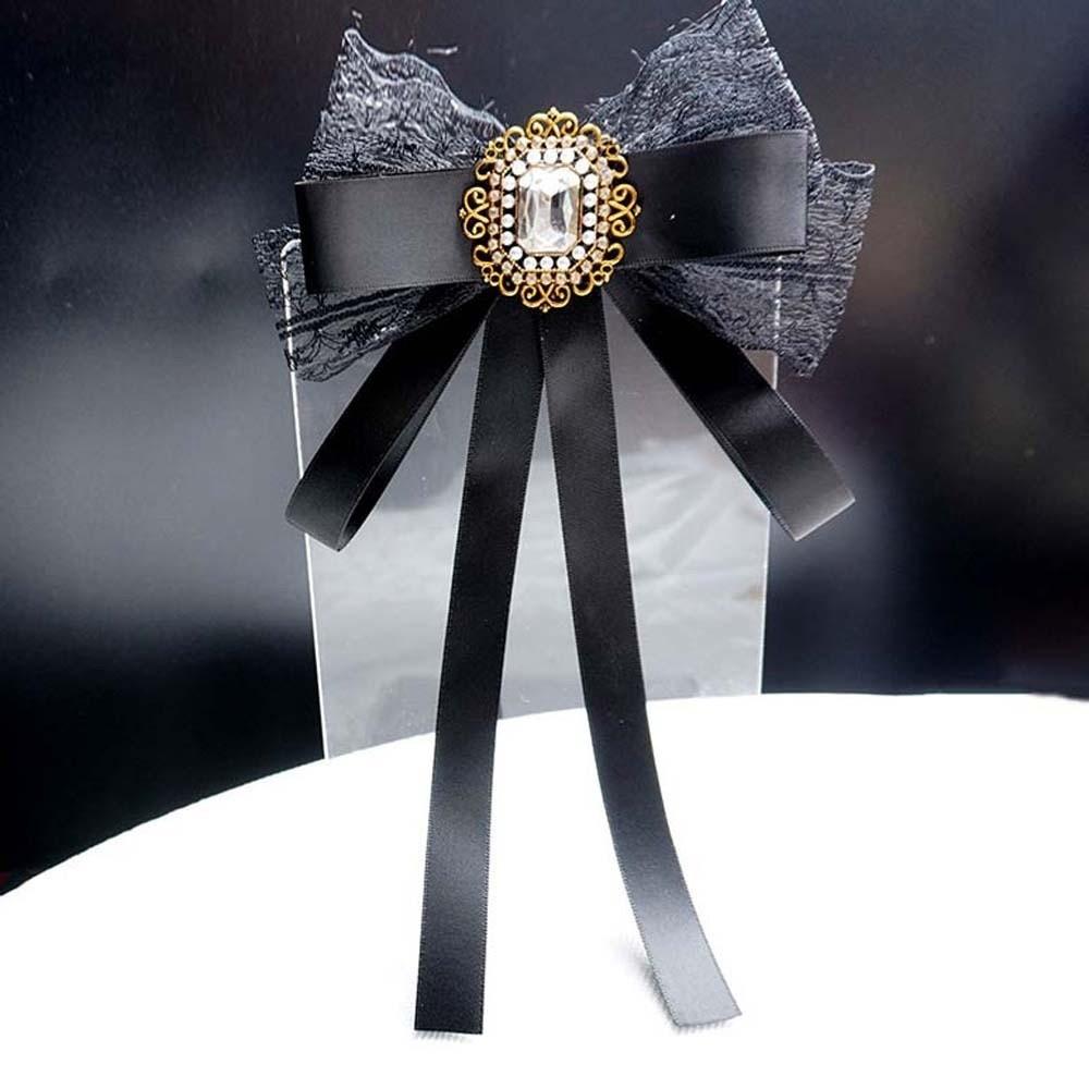 Rhinestone Pearls Tie Black Decoration Shirt Tie Hand-beaded Lace Necktie Women