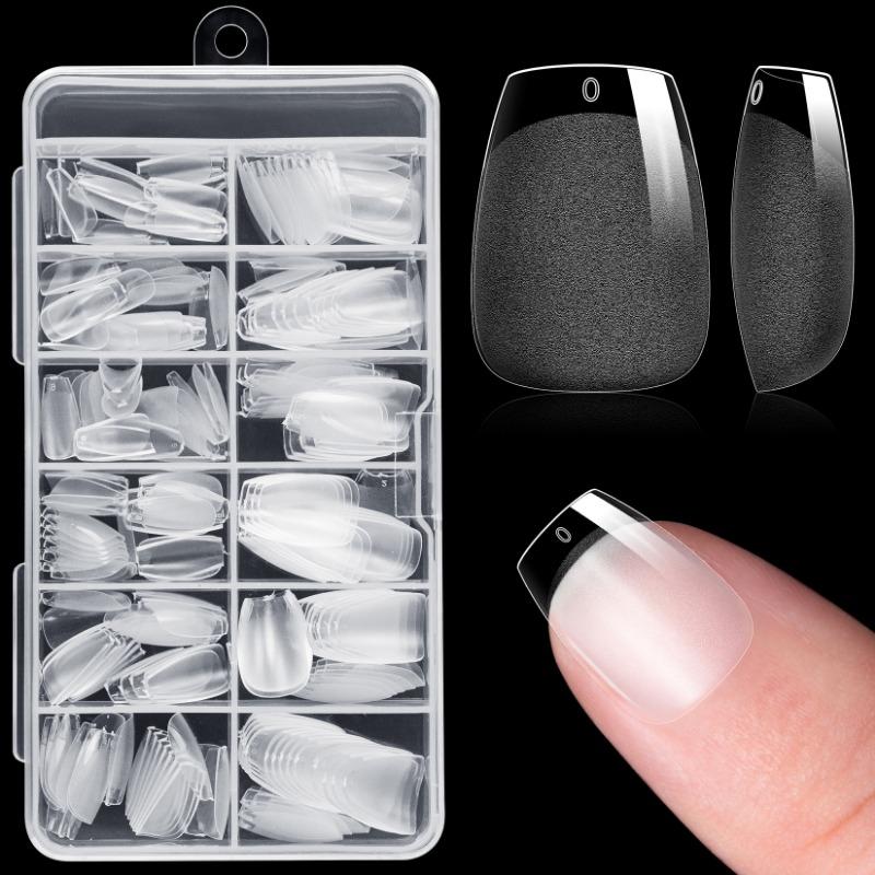 240pcs Half Cover Almond Pre-filed Nail Tips Half Matte XS Press On Fake Nail Extension for Small Tiny Nail Bed 12 Sizes In Box
