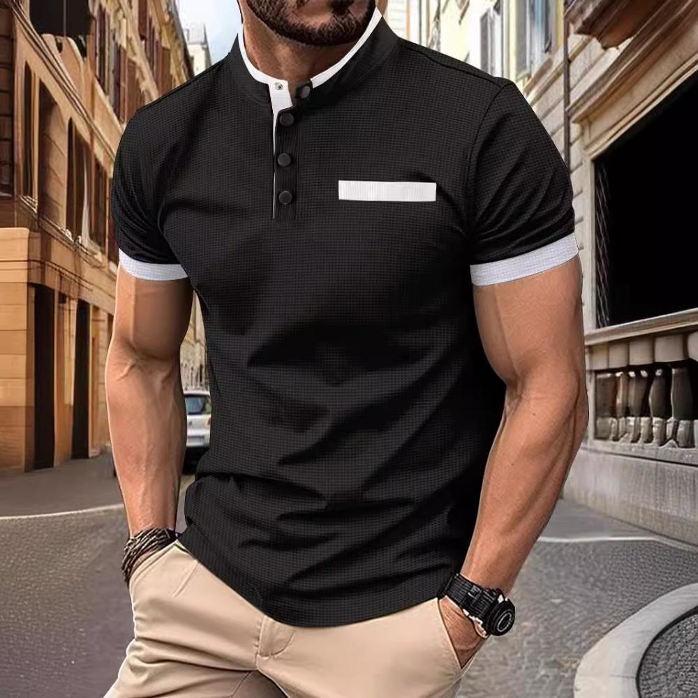 Men's summer casual polo shirt: checked, stand-up collar, short-sleeved sports shirt