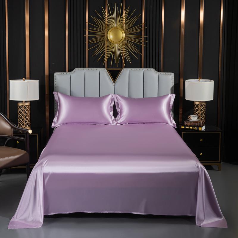 Japanese Style Silky Solid Color Bedding Set - Includes Sheet and Two Pillowcases for a Cool, Nude Sleeping Experience In Summer.