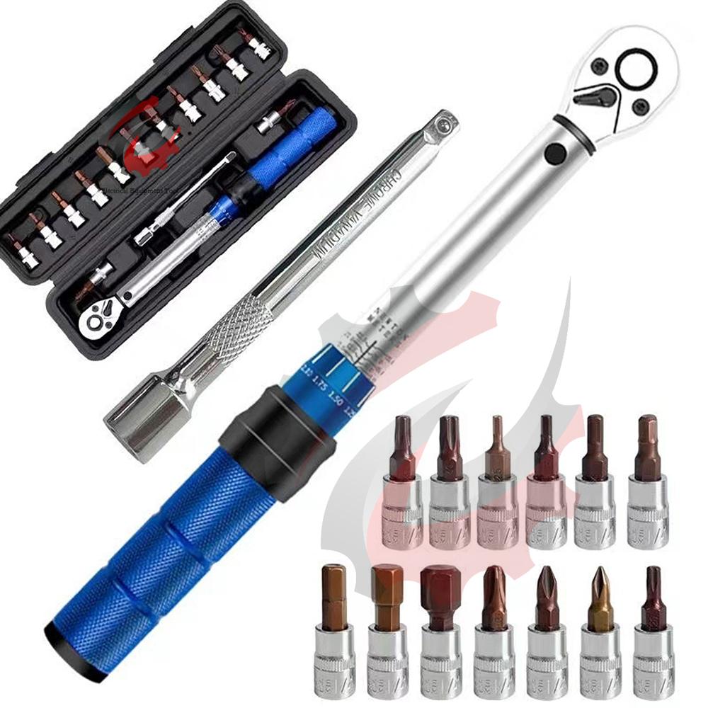 Bicycle Torque Wrench Set 1/4 Inch Drive 2-24 N·m Adjustable Precise Click Ratchet Maintenance Kit for Bike Assembly