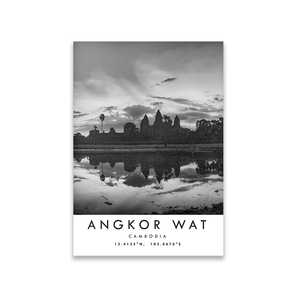 Angkor Wat Travel Print Cambodia Poster Black and White Print Coordinates Minimalist Home Decor City Landmark Prints