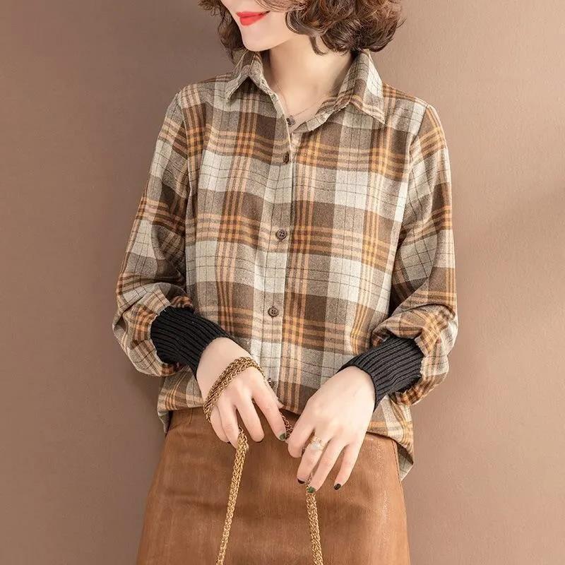 Клетчатая рубашка, вязаный жилет, комплект из двух предметов, женский весенне-осенний корейский вариант, тонкий