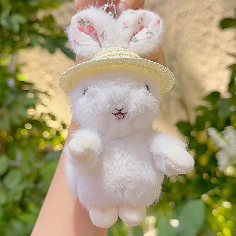 Jinnew Floral Pattern Plush Keychain With Bunny And Hat For Cute Gift Decor