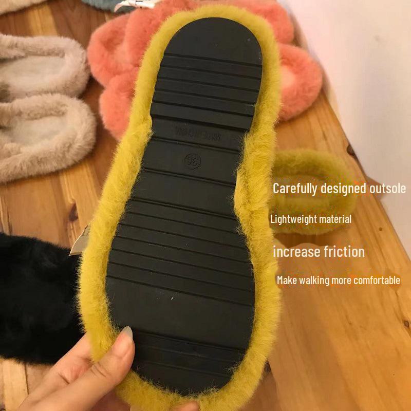 Женские меховые тапочки большого размера 42 - теплые уличные модные слипоны на осень и зиму