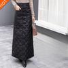 Long Warm Cotton Skirt with Windproof Design and Diamond Pattern for Winter