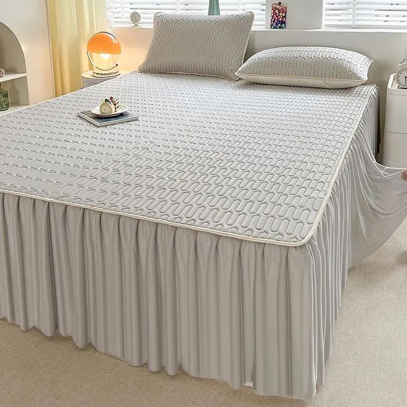 Комплект постельного белья из 3 предметов, хлопковая простыня, юбка-кровать, защитная крышка для простыни, покрывало, юбка-кровать, наволочка, складной комплект постельного белья-холодильник(1xпростынь+2xнаволочка)