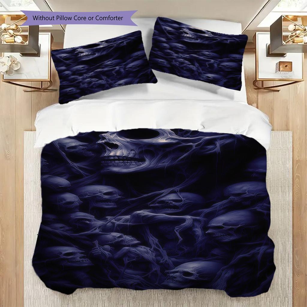 Dark Skulls Flames Gothic Artwork Bedding 1 Duvet Cover 2 Pillowcase Without Core Christmas Birthday Gift Duvet Cover And Pillowcase