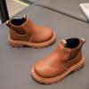 Модные короткие ботинки для мальчиков и девочек, нескользящие ботинки в британском стиле, детские ботинки с боковой молнией, кожаные ботинки с противоскользящим покрытием