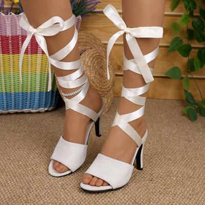 Сексуальные босоножки на супервысоком каблуке с открытым носком, женские, летние, новые, на крестовой шнуровке, с бантом, нескользящие, износостойкие, туфли на шпильке
