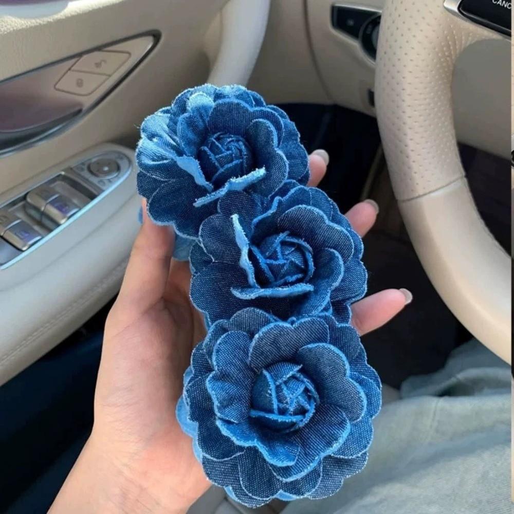Denim Blue Women Vertical Clip Camellia Floral Twisted Hair Clip Flower Banana Clips Daily
