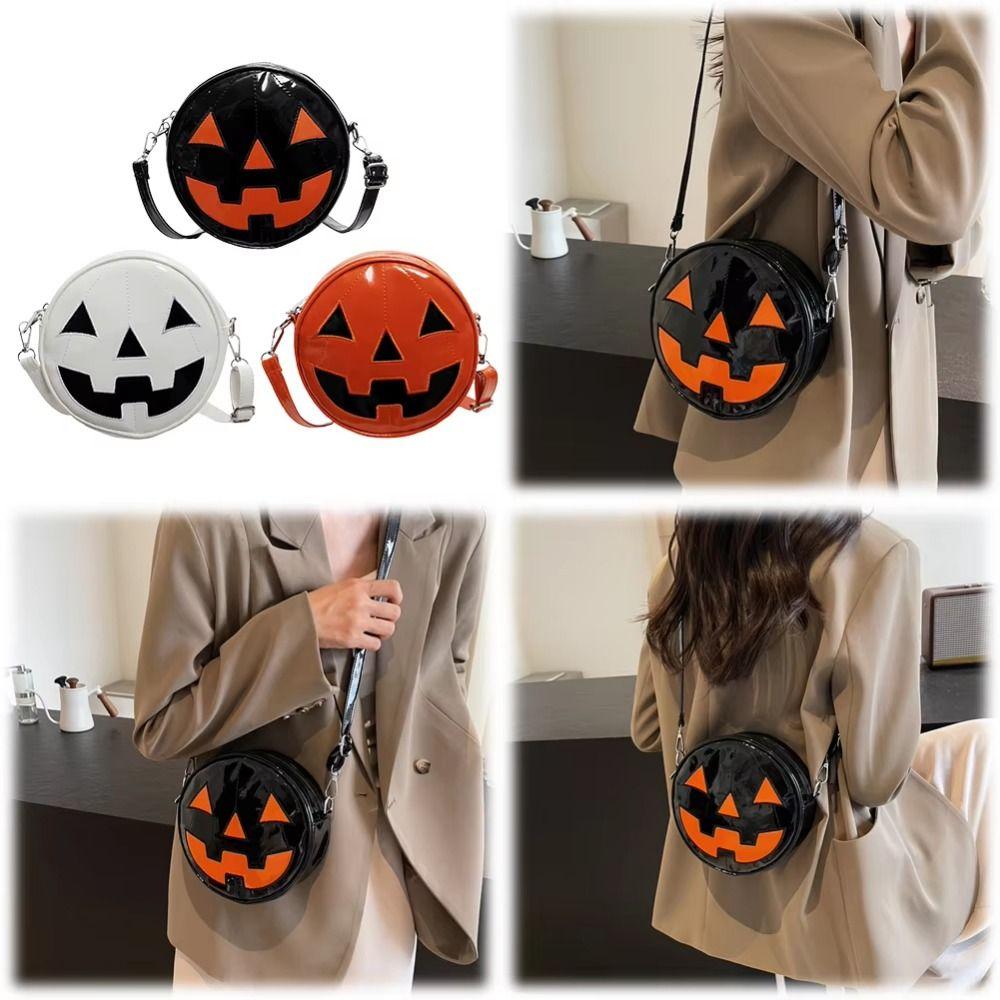 Purse Round Halloween Pumpkin Crossbody Bag Adjustable Strap Pumpkin Devil Shoulder Bag Men/Women