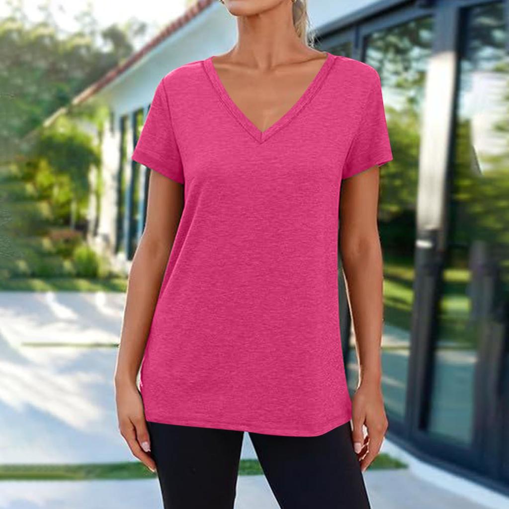 Футболки с коротким рукавом и V-образным вырезом, футболки для женщин, модные топы, модный легкий мягкий повседневный летний топ