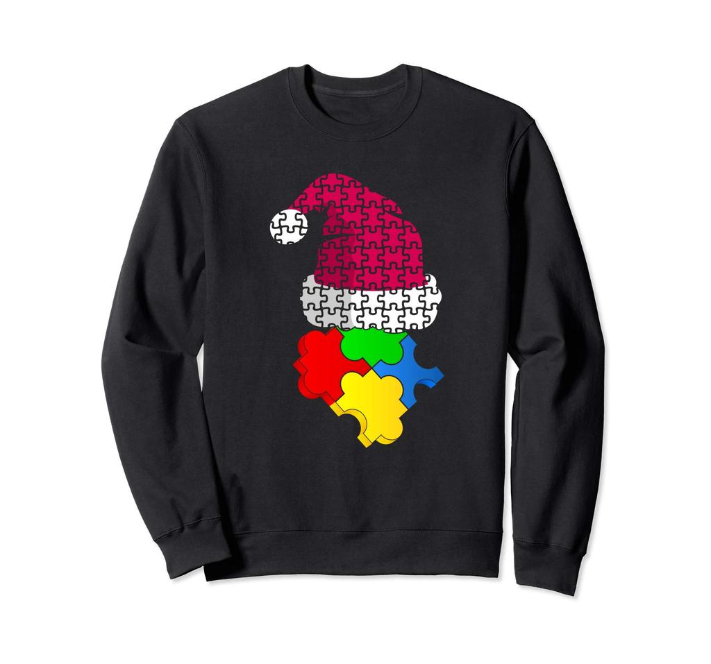 Puzzle Piece Santa Hat Christmas Autism Awareness Sweatshirt