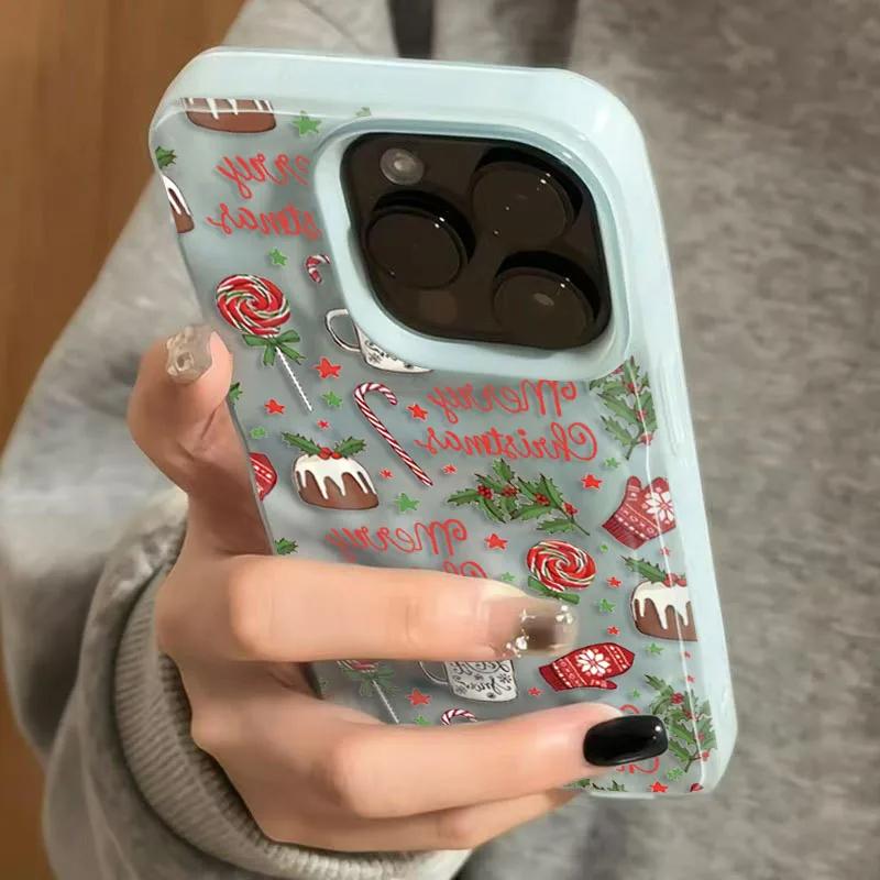15PRO Christmas cake lollipop red Stars Phone Cases for iPhone 11 12 13 14  16E  Pro Max Air Plus Shockproof Soft TPU Cover Case