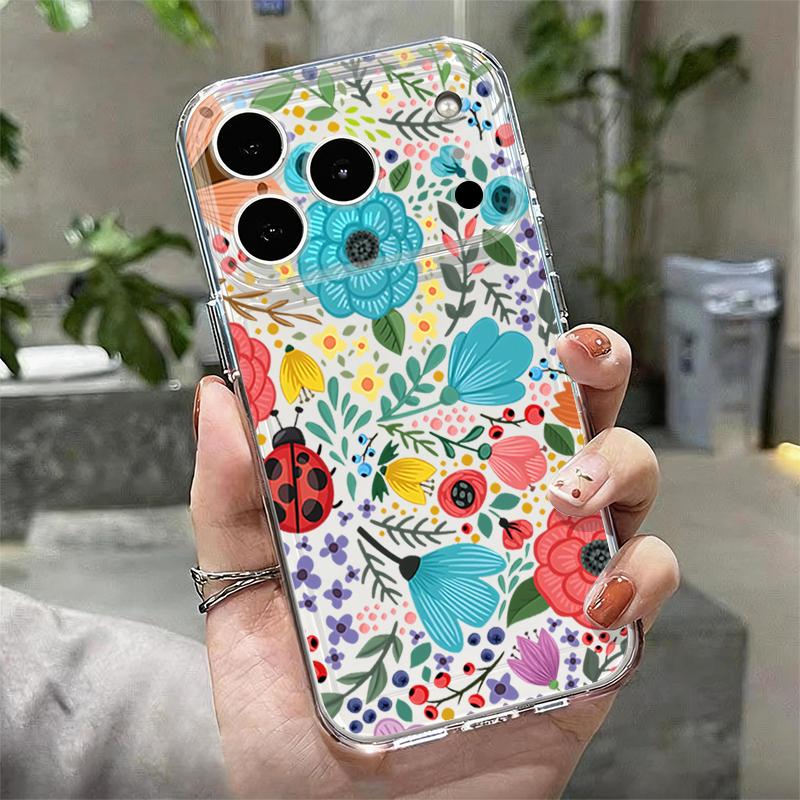 Ударопрочный TPU чехол для iPhone 17 16 Pro 15 14 13 12 Pro Max 11, прозрачный, мягкий силикон, с принтом разноцветных цветов