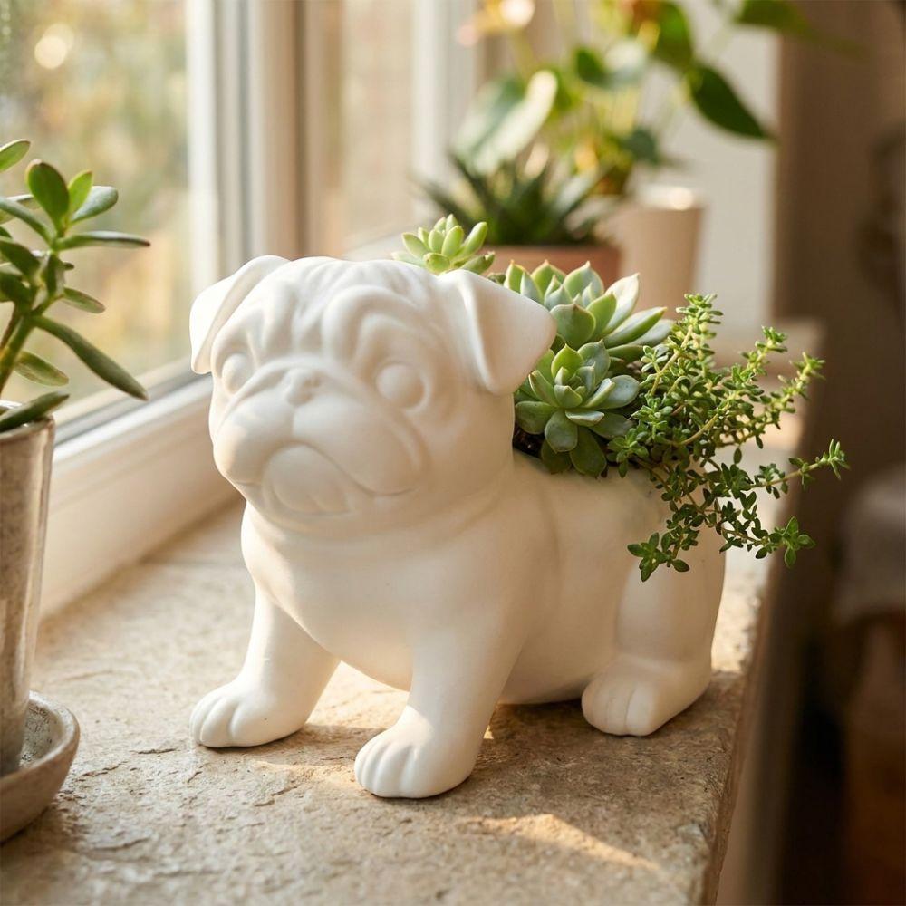 Plastic Pug Shaped Planter Pot 3D Printed Dog Succulent Planter Storage Flower Pot  Home Decor