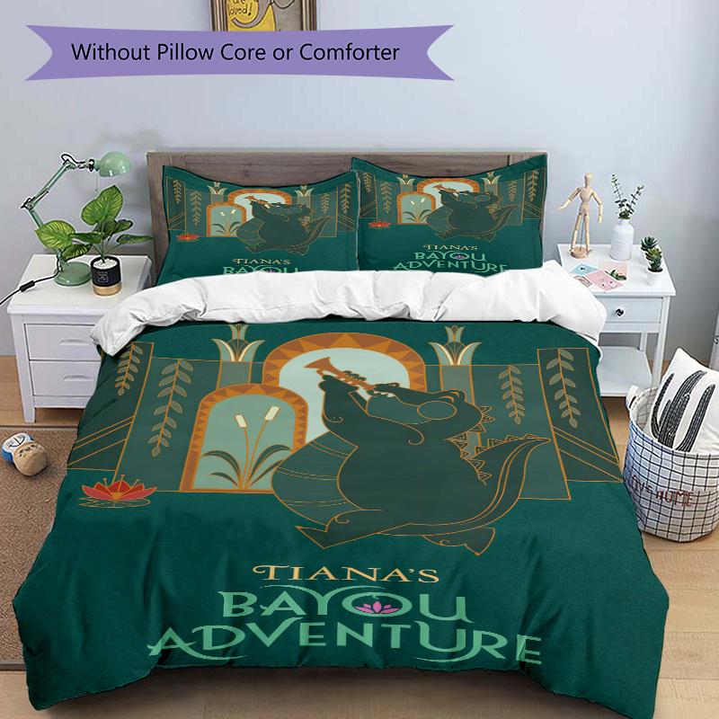 3pcs Tiana's Bayou Adventure Disney Printed Quilt Set - Includes 1 Quilt Cover and 2 Pillowcases, Machine Washable - Suitable for All Seasons.S10