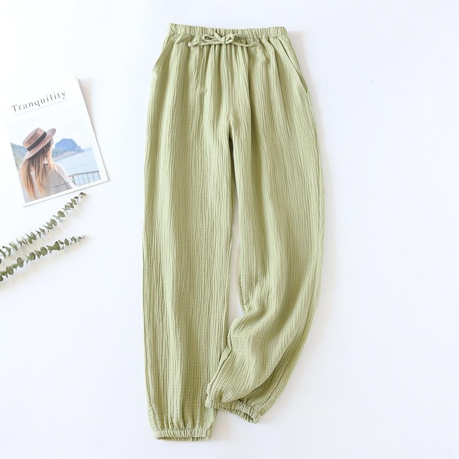 Japanese-style New Spring And Summer Women's Trousers 100% Cotton Crepe Cloth Large Size Color Tie Pants Casual Pants Home Pants