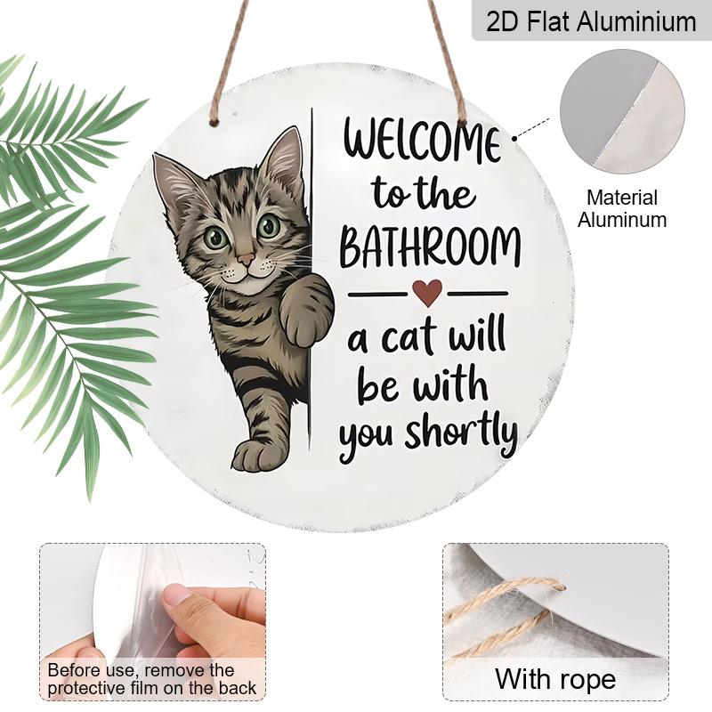 2D Flat Aluminum Retro Cat Welcome Sign for The Bathroom, Measuring 7.87 X 7.87 Inches. Perfect for Home Decor, Bedroom Decor, Gyms, Bars, and Other