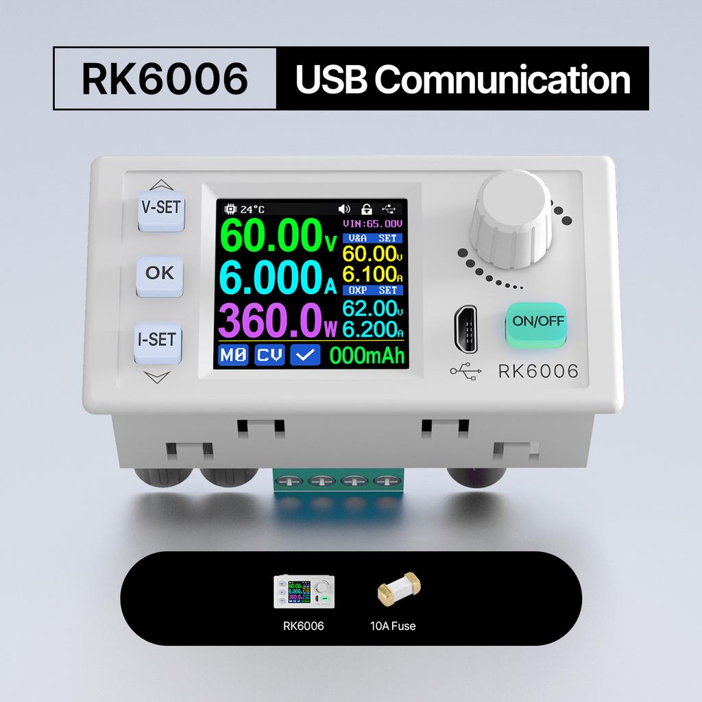 RK6006 DC Регулируемый источник питания 6A 60V DC в DC Понижающий преобразователь напряжения для обновления прошивки USB Стабилизированный понижающий преобразователь напряжения