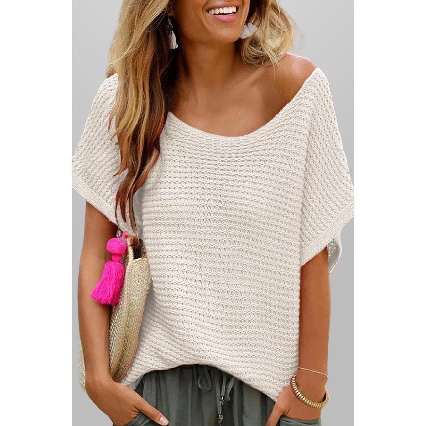 2026 Summer New Fashion Casual Round Neck Solid Color Knit Loose Short Sleeve Women's Top