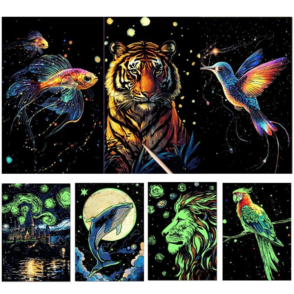 Paper Rainbow Art Postcards Luminous Effect Luminous Art Set Scratch Painting Paper Kit  Gift