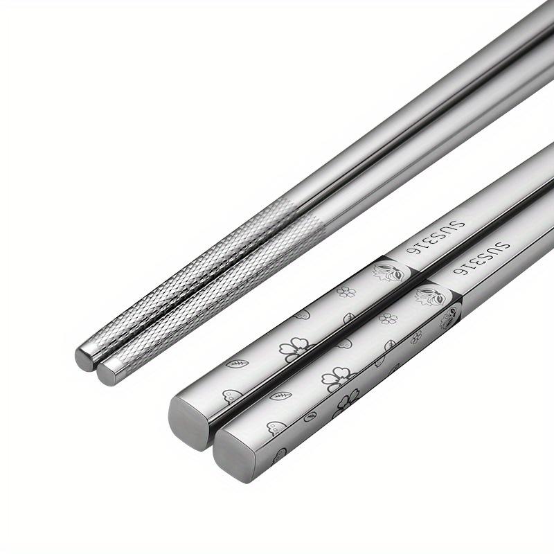 Палочки для еды из нержавеющей стали 316 Столовая посуда Роскошные палочки для еды с лазерной гравировкой Противоскользящие бытовые металлические многоразовые палочки для еды
