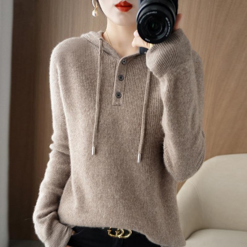 YYFS Женские модные повседневные однотонные свободные свитера с капюшоном на осень и зиму с длинным рукавом