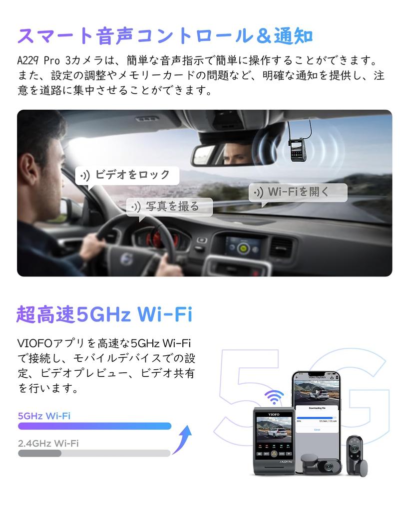 VIOFO Dash Front and Rear UHD 2160P Only Front and Rear STARVIS 4K 1440P 1080P Omnidirectional 5GHz Parking CPL Filter Voice Japanese A229Pro 3CH Cam,