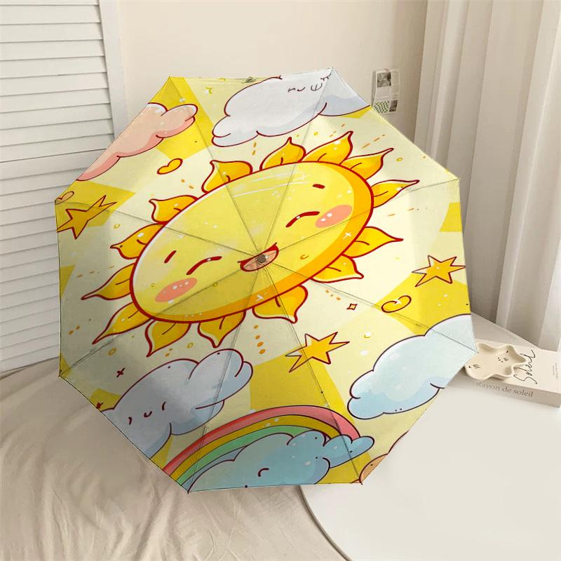 1pc sunflower cloud Automatic Open/Close Umbrella Compact Folding Umbrella with 8-Rib Shaft for Women/Men, Elegant Birthday1164S