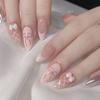 24 Pcs Nail Patch Sweet Pink Fake Nail Bow Removable Solid Color Ins Wind Wearing Nail French Nail Art