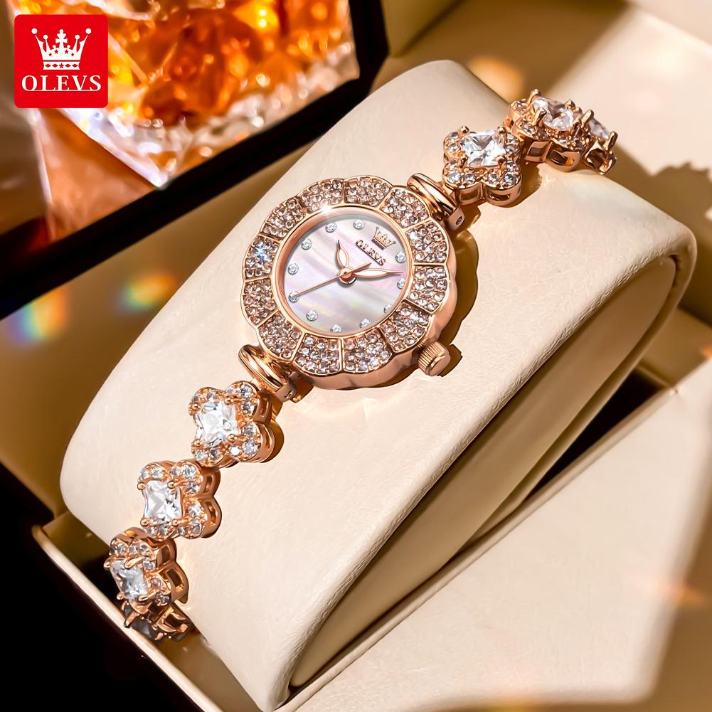 Ladies' Light Luxury Fashion Watch Full Diamond Inlaid Petal Shaped Dial Valentine's Day Gift Creative Quartz Watch