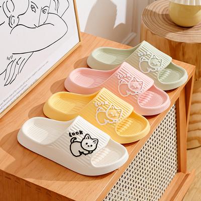 Летние женские тапочки, модные домашние, мягкая подошва, прочные и износостойкие, симпатичные, с рисунком кота, для ванной, домашняя обувь для пары