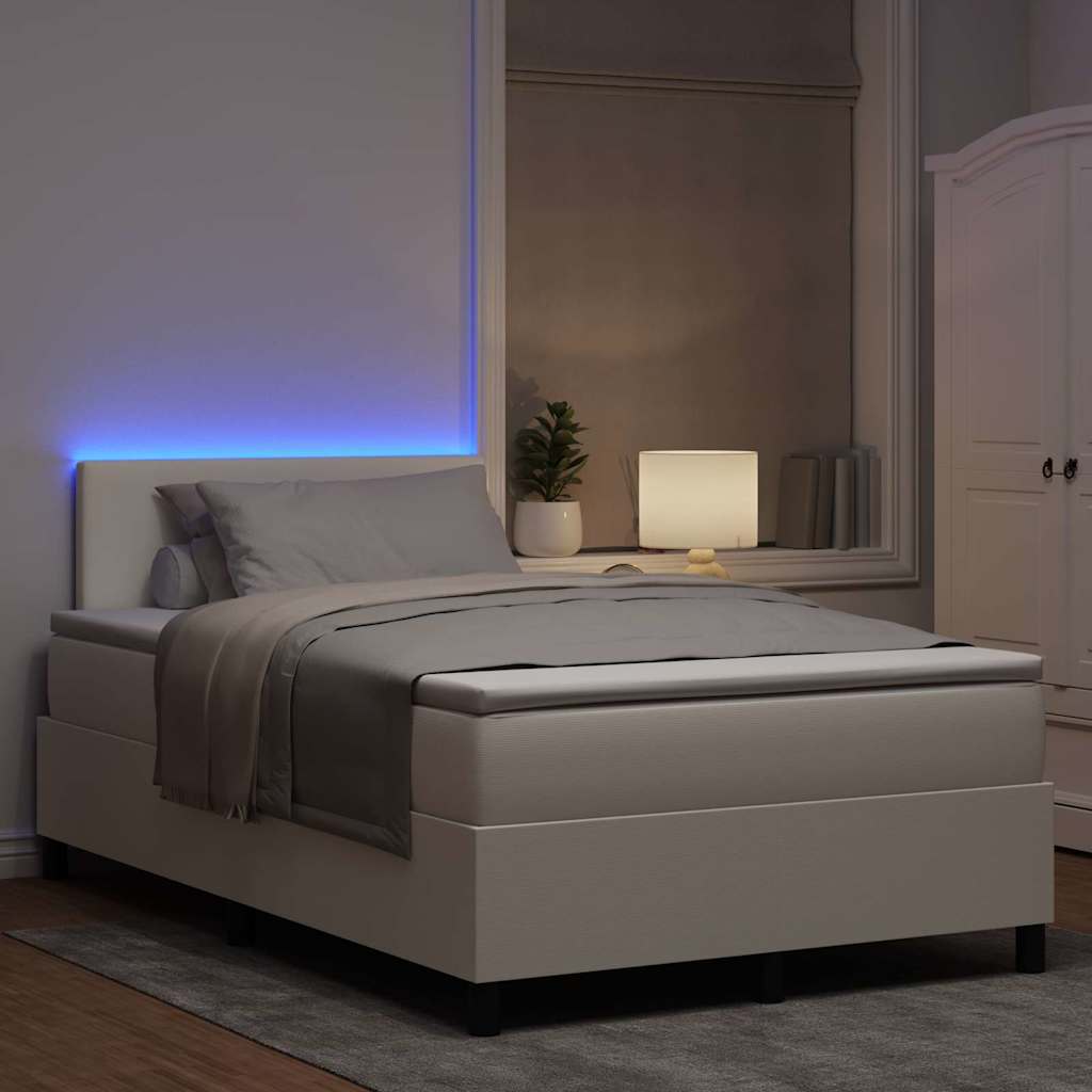 LED Box Spring Bed in Cream and White 120 x 190 cm Corduroy Fabric