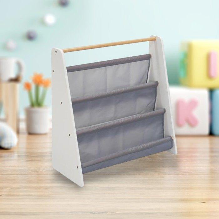 Bibliothèque Enfant Portable GINGER HOME – Rangement Livres Montessori, Bois Blanc et Gris, Étagère pour Chambre Enfant 60x25x60 cm