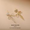 Shining Pearl Heart Bow Earrings: Women’s Korean Style with High-End Elegance and Personality