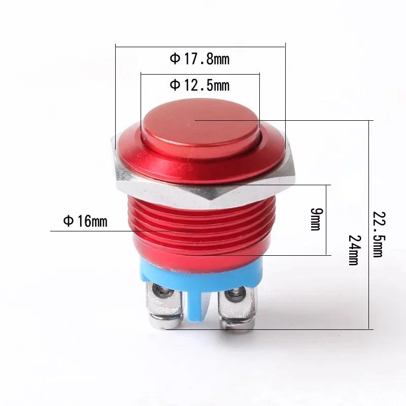 2/5/10Pcs Waterproof IP67 16mm Round Metal Switch Self-reset ON-OFF Momentary Push Button Switch