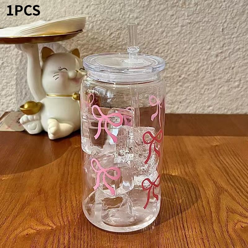 1pcs Portable Plastic Cup with Bow Design, Casual Style BPA-Free Water Bottle, Milk Tea Cup with Straw, Lightweight Luxury Feel