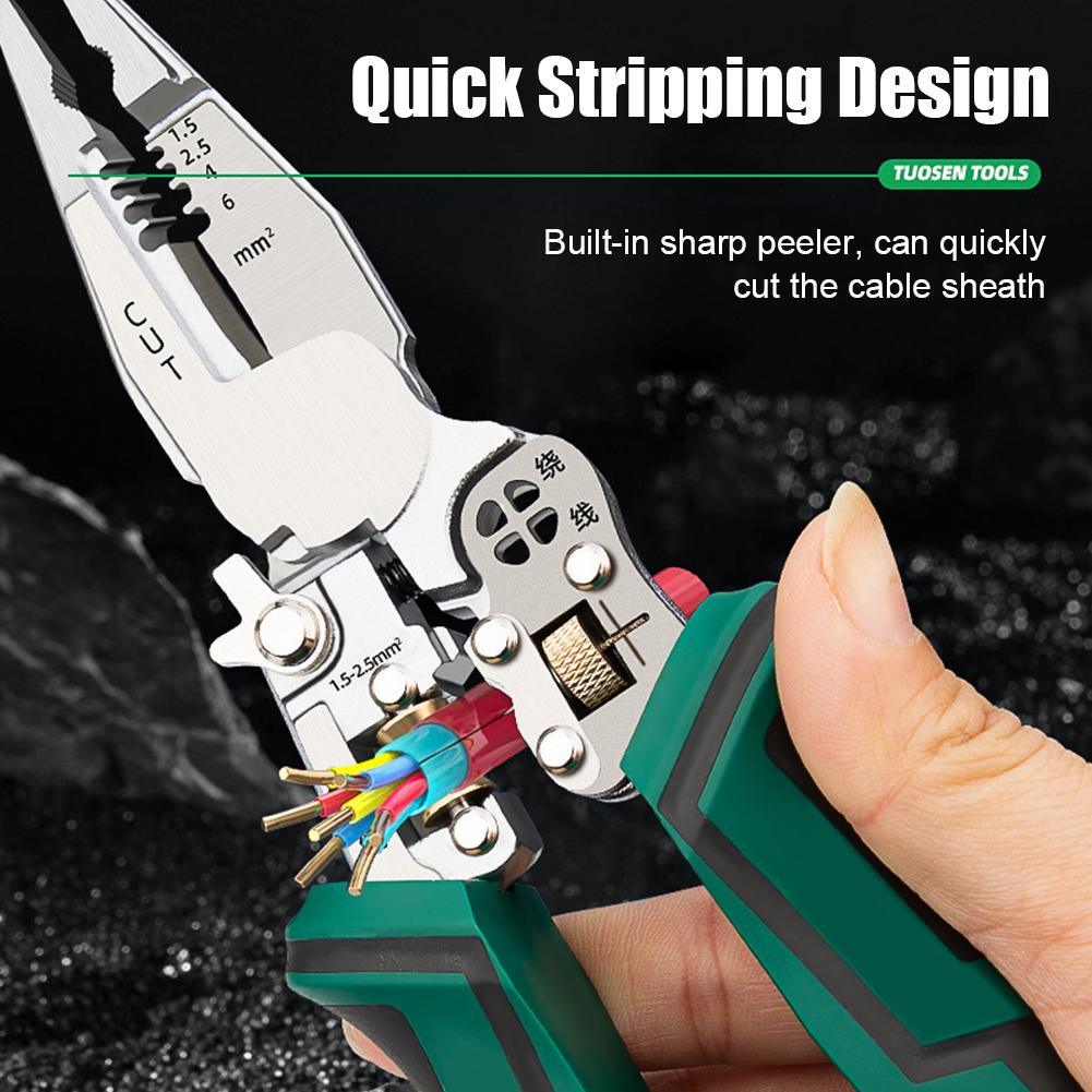 9-in-1 Foldable Wire Stripper with Crimping, Cutting & Wrench - Durable Cr-V Steel for Home/Industry