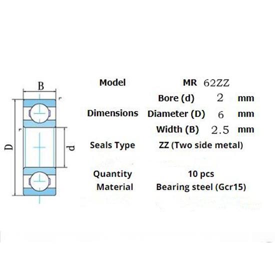Mr62zz Подшипник 10 шт. 2*6*2,5(мм)