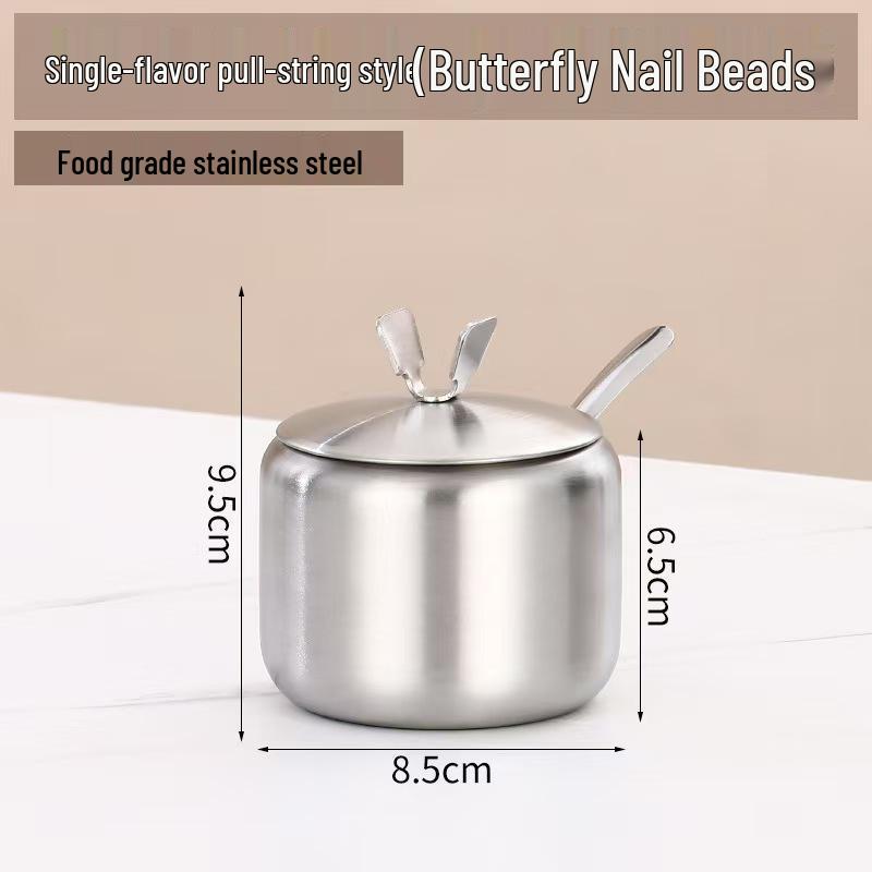 304 Stainless Steel Kitchen Spice Jar with Spoon, Sealed Seasoning Box for Salt and Chili.