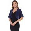 Women Outerwear Solid Color Crop Tops Open Front Ruffle Trim Blouse Chiffon Cardigan V-neck