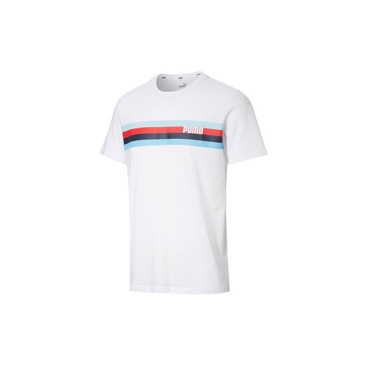 Puma Striped Print Short Sleeve T-Shirt Men Tops White 586040-52