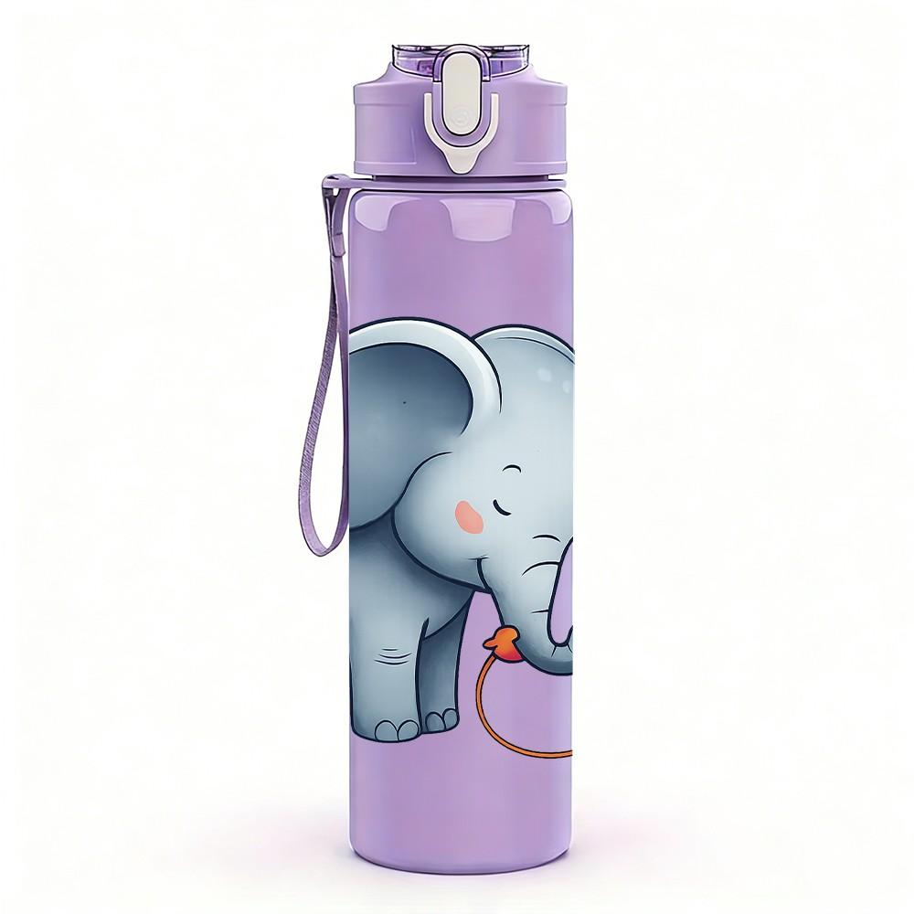 1PC Cute Elephant Playing Ball 750ml Color Plastic Sports Water Bottle Leakproof Flip Straw Lid Suitable for Sports Office Home Use